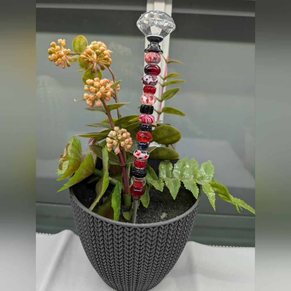 Red & Black Beaded Fairy Wand/Plant/Garden Stake